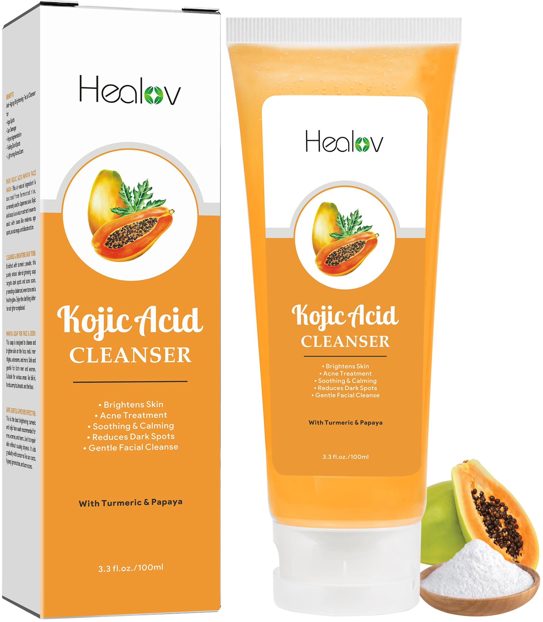 Kojic Acid Soap – Skin Brightening Kojic Papaya Face & Body Wash for Hyperpigmentation – Dark Spot Soap Reduces Acne, Scars, and Enhances Skin Tone – Turmeric Facial Cleanser for Brighter Glowing Skin